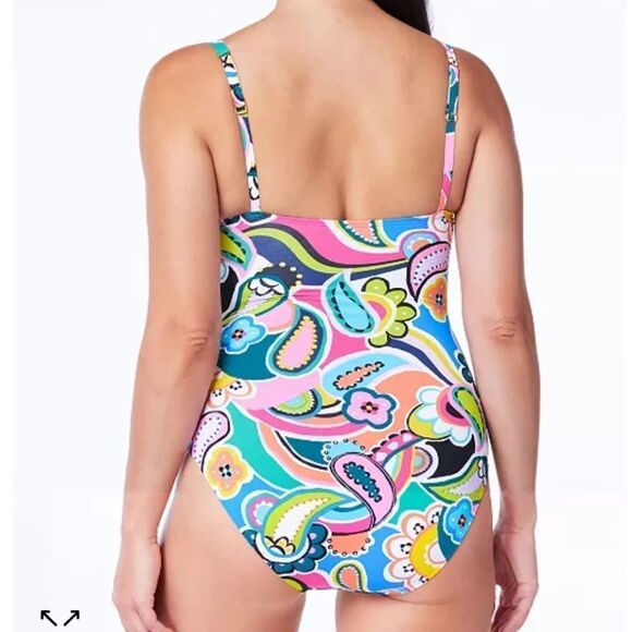 Bleu Rod Beattie Paisley Floral Print Shirred Bandeau One Piece Swimsuit size 6 - Picture 12 of 16
